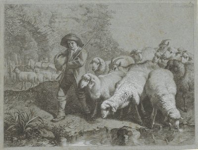 Herder met kudde schapen en geiten door Francesco Londonio