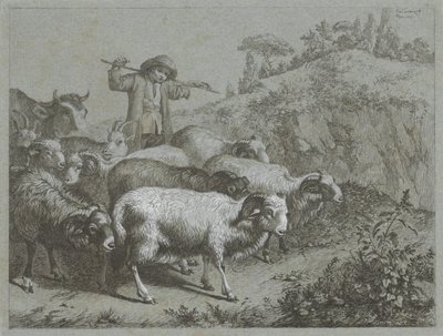 Herder met rammen, geiten en koe door Francesco Londonio