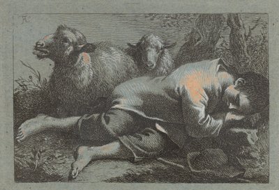 Boerenjongen Slapend bij Twee Schapen door Francesco Londonio