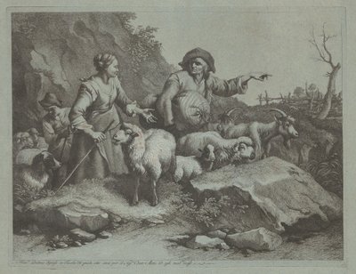 Boerenman met een zak en twee herderinnen door Francesco Londonio