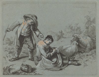 Boer plaagt een slapend meisje met een takje door Francesco Londonio