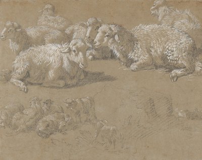 Liggende Schapen in een Landschap door Francesco Londonio
