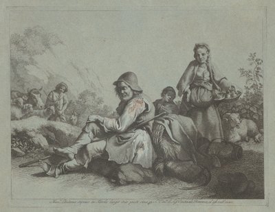 Zittende Herder en een Boerin met een Mand door Francesco Londonio