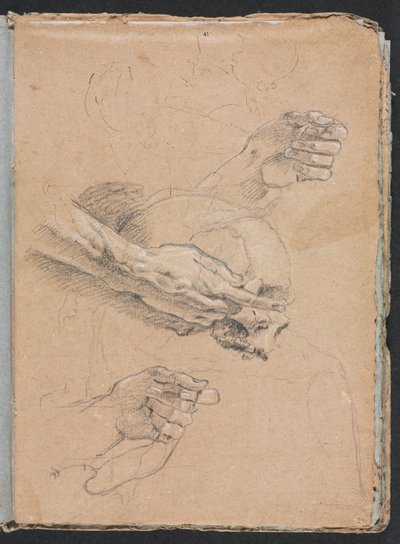 Verona Schetsboek: Studie van handen en schedel (pagina 21) door Francesco Lorenzi