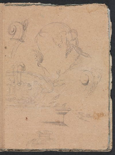 Verona Schetsboek: Architecturale motieven met vrouwenhoofd, pagina 45, 1760 door Francesco Lorenzi