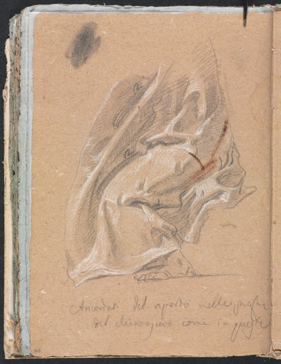 Verona Schetsboek: Draperiestudie met voet en inscriptie (pagina 88) door Francesco Lorenzi