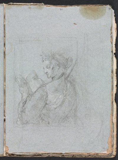 Verona schetsboek: Vrouwelijke figuur met open boek pagina 63, 1760 door Francesco Lorenzi