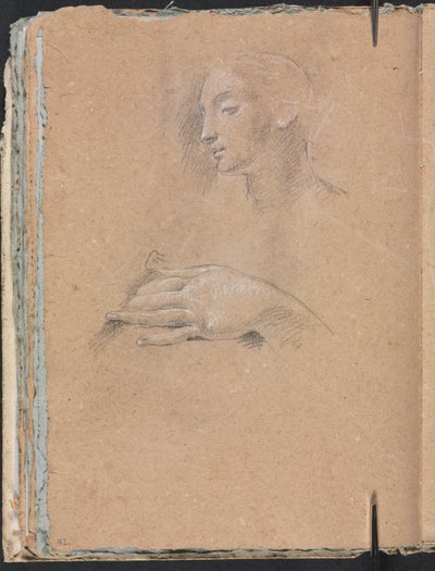 Verona Schetsboek: Vrouwelijk hoofd en linkerhand (pagina 42) door Francesco Lorenzi