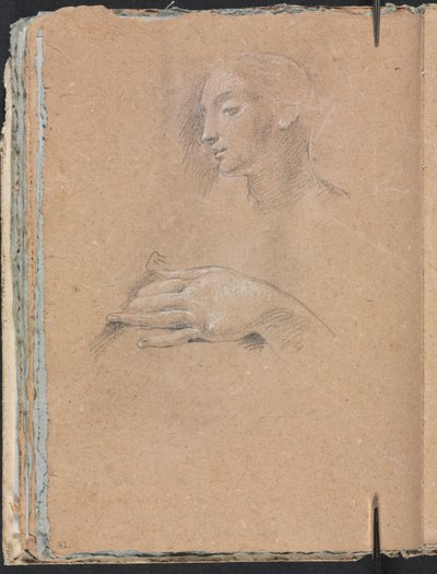 Verona schetsboek: Vrouwelijk hoofd en linkerhand pagina 42, 1760 door Francesco Lorenzi