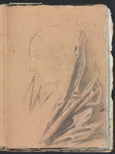 Verona schetsboek: Vrouwelijk hoofd met draperie, pagina 81, 1760 door Francesco Lorenzi