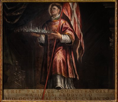 St. Vincent met een model van de stad Vicenza door Francesco Maffei