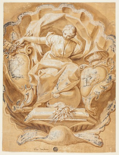 Allegorische figuur met wapens van Alexander VIII (Ottoboni) en wapens van het pausdom door Francesco Mancini