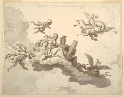 Ontwerp voor een Beschilderd Plafond: Triomf van Zachtmoedigheid en Kracht door Francesco Manno