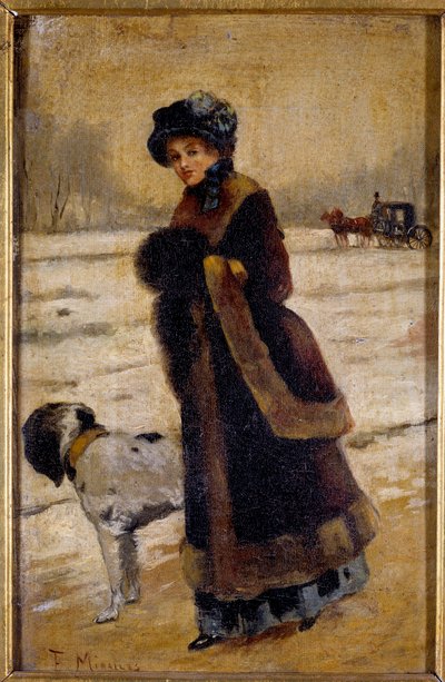 Jonge vrouw met een hond door Francesco Miralles Galaup