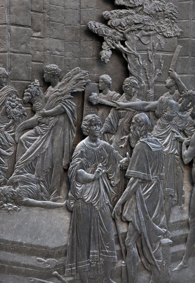 Basis die Alessandro Farnese toont die de ambassadeurs van koningin Elisabeth van Engeland ontvangt (detail) door Francesco Mochi