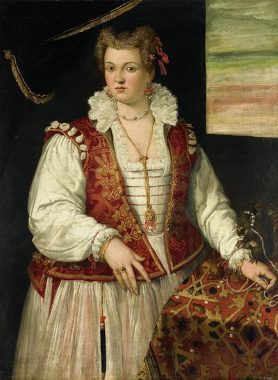 Portret van een vrouw met een eekhoorn door Francesco Montemezzano (attributed to)