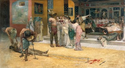 Gladiatorengevecht tijdens een diner in Pompeii door Francesco Netti