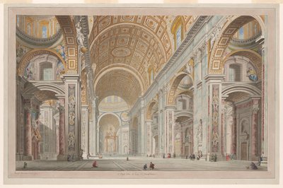 Binnenaanzicht van de Sint-Pieterskerk in het Vaticaan door Francesco Panini