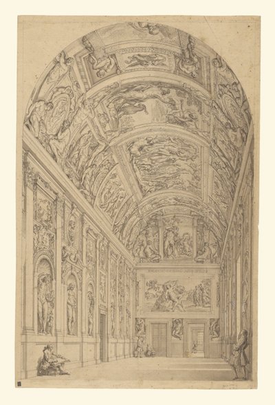 Gezicht op de Farnese Galerij, Rome door Francesco Panini