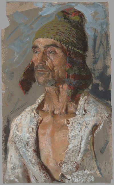 Een herder (studie voor "Il Voto") (recto); Vrouw met een baby (studie voor "Il Voto") (verso) door Francesco Paolo Michetti