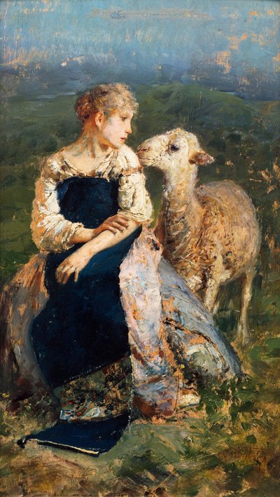 Herderin of Meisje met een Geit door Francesco Paolo Michetti