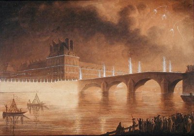 Verlichting van de kade en Pont des Tuileries door Francesco Piranesi
