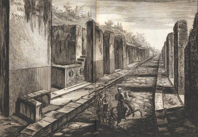 Uitzicht vanaf de straat die onder de poort naar de stad Pompeii binnenkomt, met de voetgangers, 1804 door Francesco Piranesi