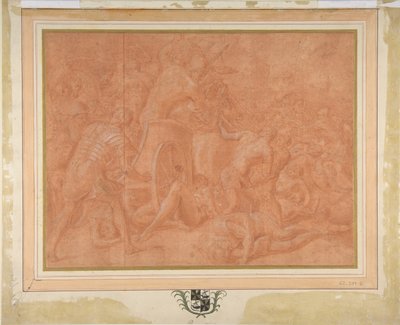 Ulysses en zijn metgezellen vechten tegen de Cicones voor de stad Ismaros, studie..., 1555-60 door Francesco Primaticcio