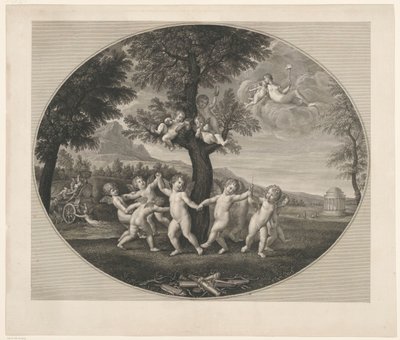 Putti dansend om een boom door Francesco Rosaspina