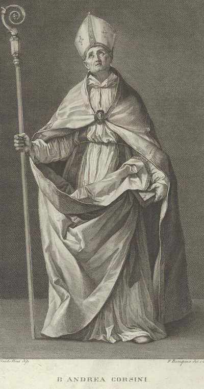 Sint Andrea Corsini gekleed als bisschop van Fiesole, met een kromstaf en kijkend..., ca. 1780-1841 door Francesco Rosaspina