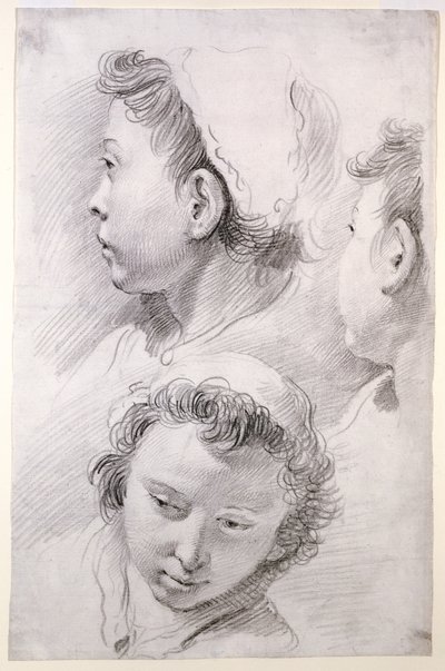 Drie studies van het hoofd van een jongere door Francesco Salvator Fontebasso