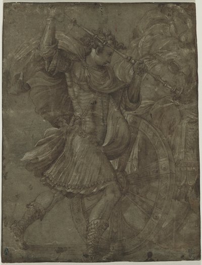 Man in harnas naast een strijdwagen, ca. 1550 door Francesco de Rossi Salviati Cecchino