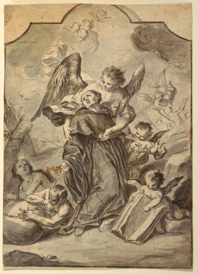 Tekening, Visioen van de heilige benedictijner monnik, 1776 door Francesco Saverio Mergolo