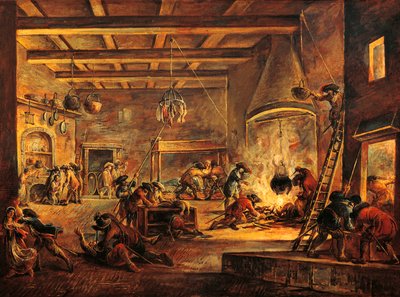 Plundering van de keuken, door Francesco Simonini (1669-1753) door Francesco Simonini