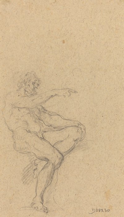 Een zittende naakte man die naar rechts wijst door Francesco Solimena
