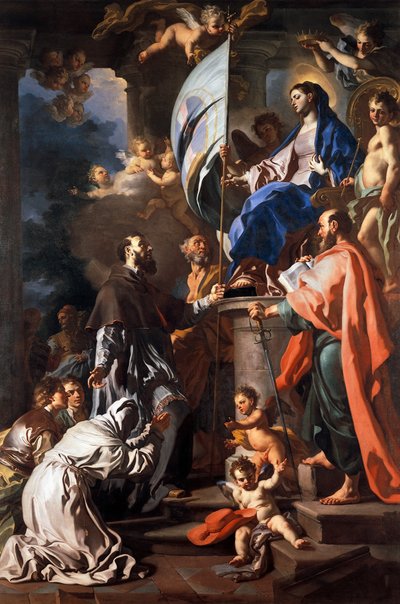 St. Bonaventura ontvangt Banier van het Heilig Graf van Madonna, door Francesco Solimena (1657-1747), Kathedraal van San Paolo, Aversa, Campania, Italië door Francesco Solimena