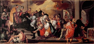 Het monnikskleed van de Lombardische koning Ratchis (744-749) in het klooster van Monte Cassino door Francesco Solimena