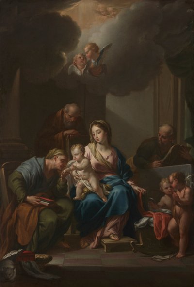 Presentatieschets voor De Heilige Familie met Heiligen Anna, Joachim en Johannes de Doper..., c. 172 door Francesco Trevisani