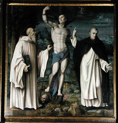 SS. Benedictus, Dominicus en Sebastiaan door Francesco Ubertini Il Bacchiacca