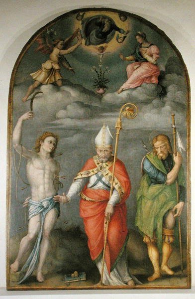 Annunciatie met heiligen door Francesco Ubertini Verdi Bachiacca