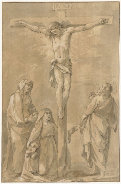 Christus aan het kruis, met Maria, Catharina van Siena en Johannes door Francesco Vanni