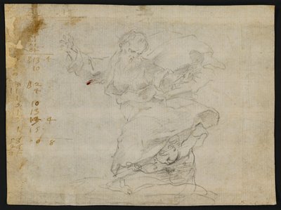 Studies voor Christus geeft een nieuw hart aan Sint-Catharina van Siena (recto); God de Vader in de lucht met uitgestrekte armen (verso) door Francesco Vanni