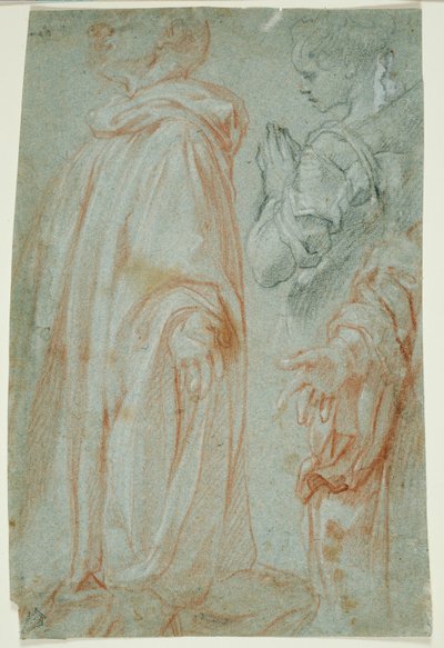 Drie Studies voor de Verrezen Christus Aanbeden door een Vrouwelijke Heilige en San Silvestro Gozzalini door Francesco Vanni