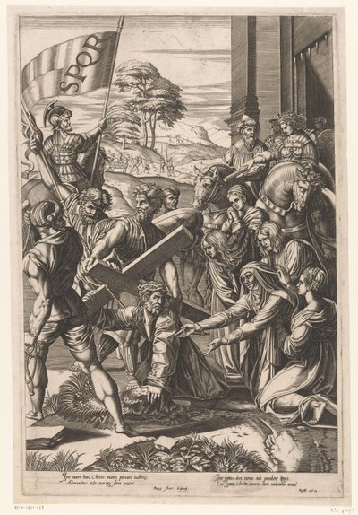 Christus bezwijkt onder het gewicht van het kruis door Francesco Villamena