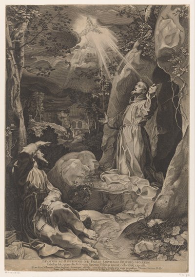 Franciscus ontvangt de stigmata door Francesco Villamena