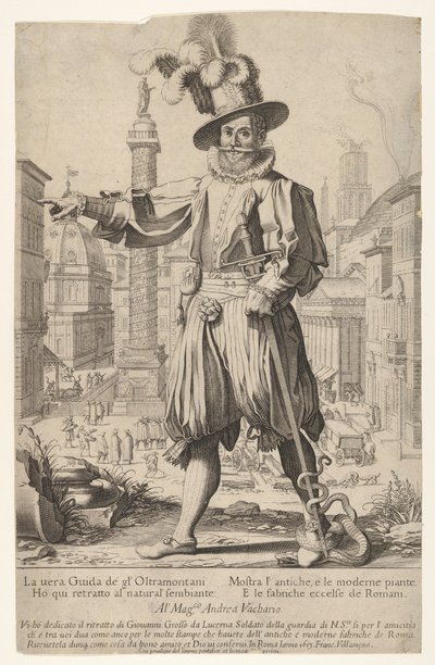 Giovanni Alto Johann Alten, Ioannes Altus staande op de Quirinaalheuvel in Rome door Francesco Villamena