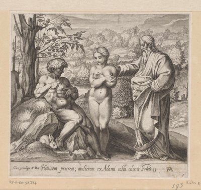 God schept de man en vrouw door Francesco Villamena