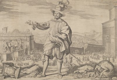 Portret van Ioannes Altus Johann Alten, van de Zwitserse Garde, staand bij het Quirinaal, 1623 door Francesco Villamena