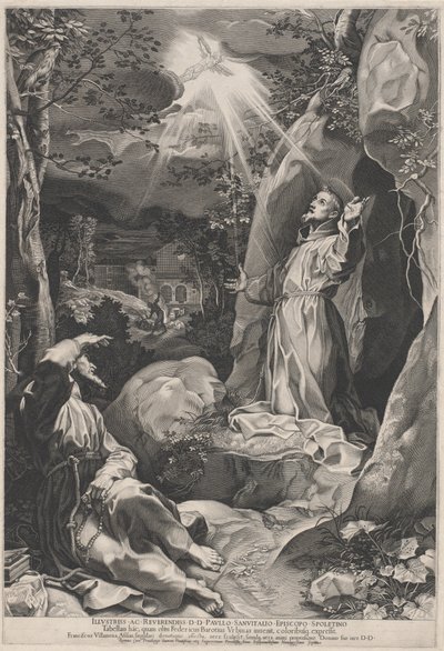 Sint Franciscus Ontvangt de Stigmata door Francesco Villamena, after Federico Barocci