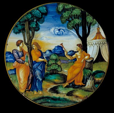 Faience schaal gemaakt door Francesco Xanto Aveli, voorstellende de Parnassus door Francesco Xanto Avelli